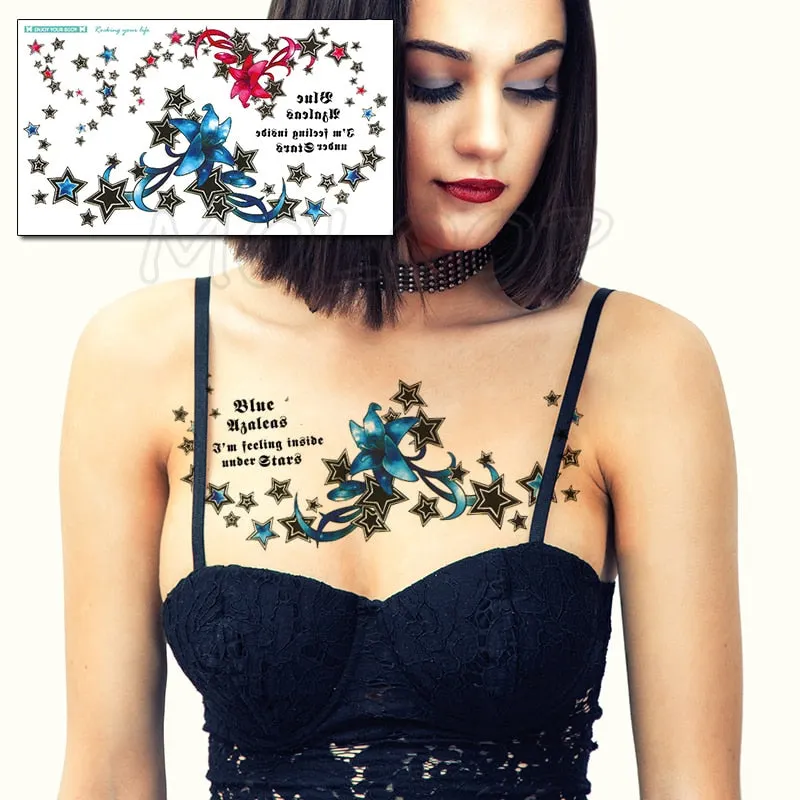 Temporary Tattoo Sticker Totem Flower Arrow Color Sexy Chest Back Fake Tatoo Waterproof Flash Tatto Body Art for Woman Girl