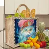 Diamond Painting Cat Linen Tote Bag Replaceable Canvas for Women