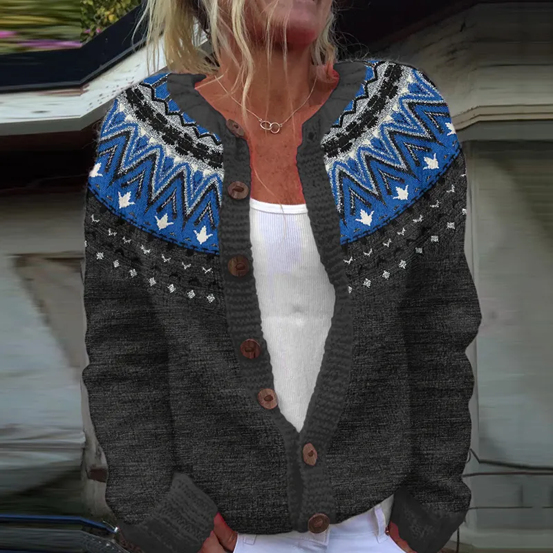 Vintage Icelandic Pattern Knitted Jacquard Cardigan Sweater