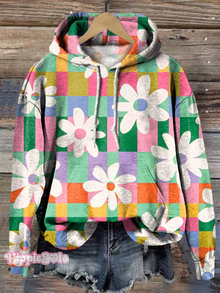 Retro Groovy Daisy Pattern Printed Casual Hoodie Sweatshirt Multicolor / S