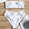 ZAFUL Strapless Marble Print High Waisted Bathing Suit Women Swimsuit Bathing Suit Marbling Print Swimwear Beachwear