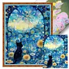Black Cat Under The Starry Sky-11CT Stamped Cross Stitch 50*65cm/19.69*25.59in (Big Size)