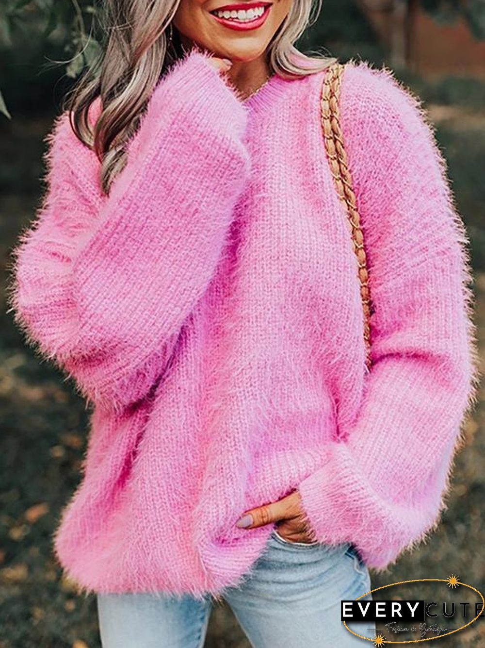 Pure Color Warm Round Neck Sweater