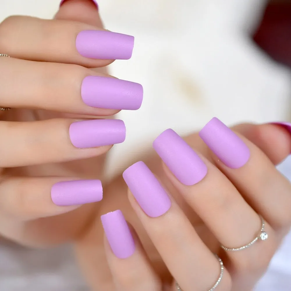 Medium Long Matte Fake Nails White Matt Solid Color Nail Tips Square Acrylic Fignernails 24-Nail Inspo
