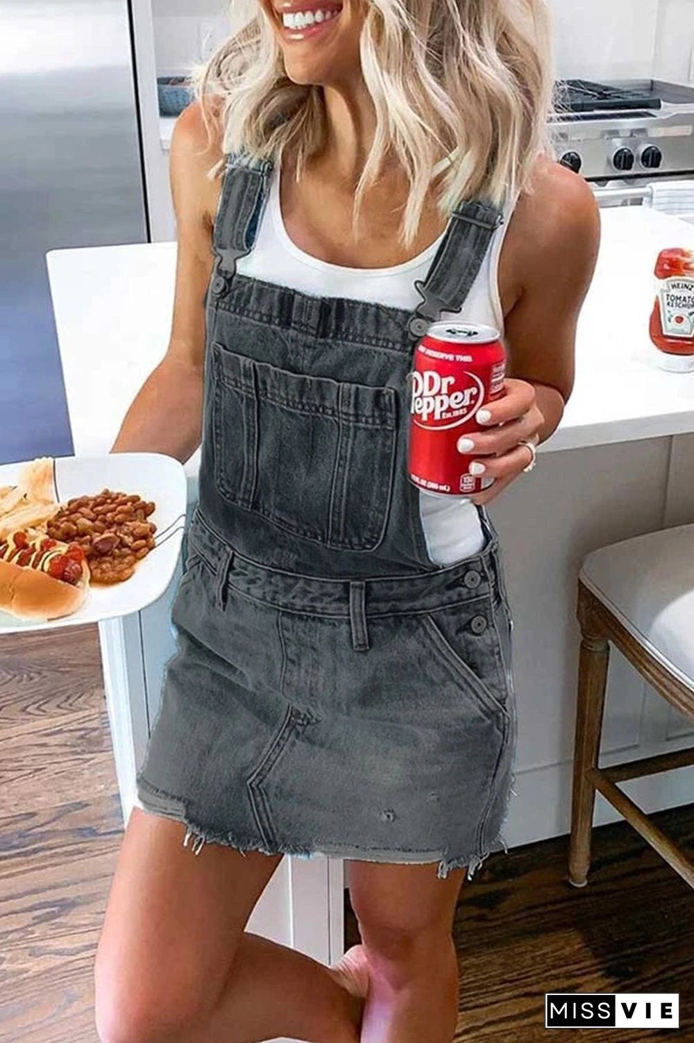 Denim Pocket Solid Color Dress