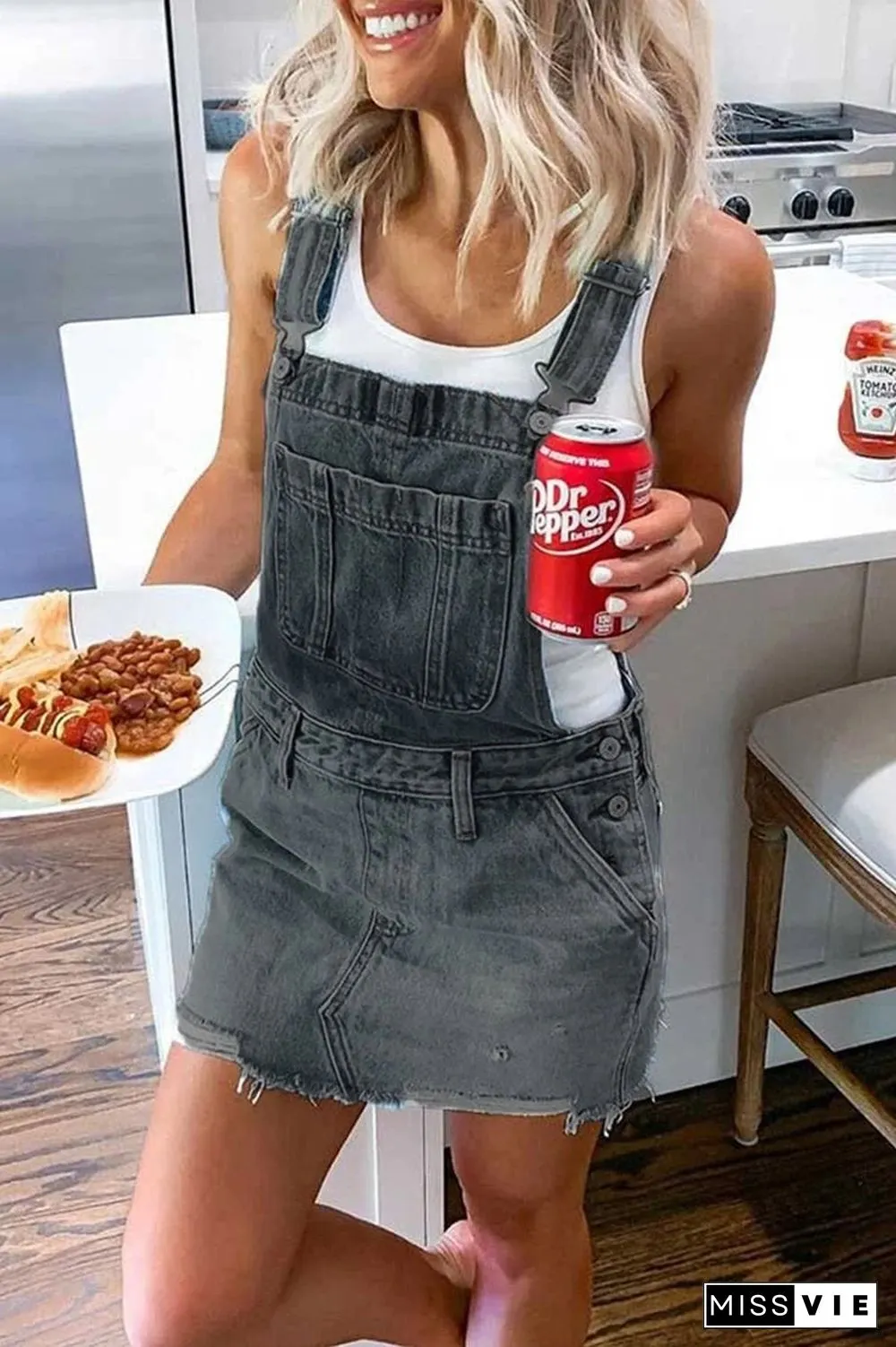 Denim Pocket Solid Color Dress