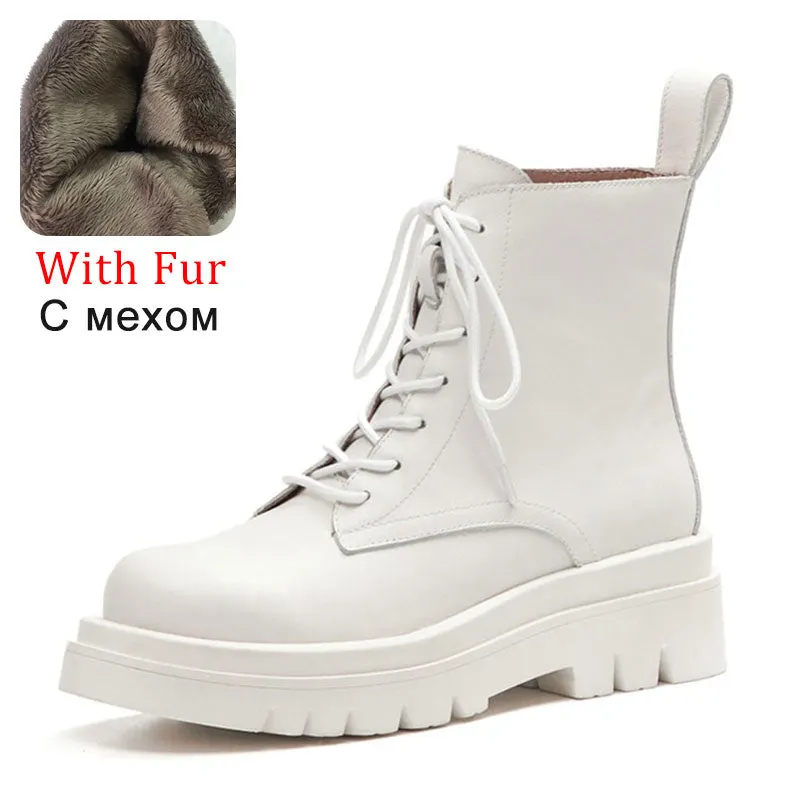 RIZABINA Size 34-43 2022 INS Woman Real Leather Ankle Boots Fashion Shoes Woman Short  Winter Warm Boots Platform Heel Footwear