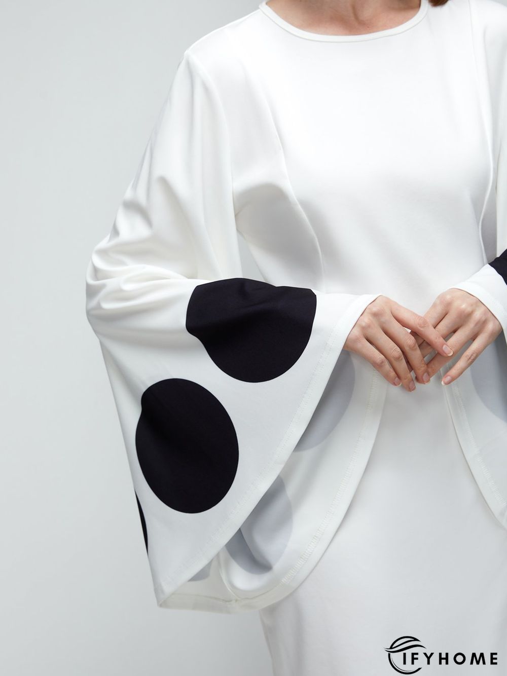 Elegant Flare Sleeve Crew Neck Polka Dots Dress | IFYHOME