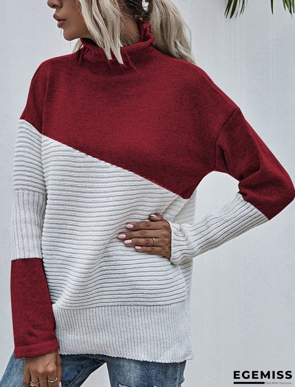 Color-blocking Sweater Women's Autumn And Winter New Contrast Color Pullover Sweater | EGEMISS