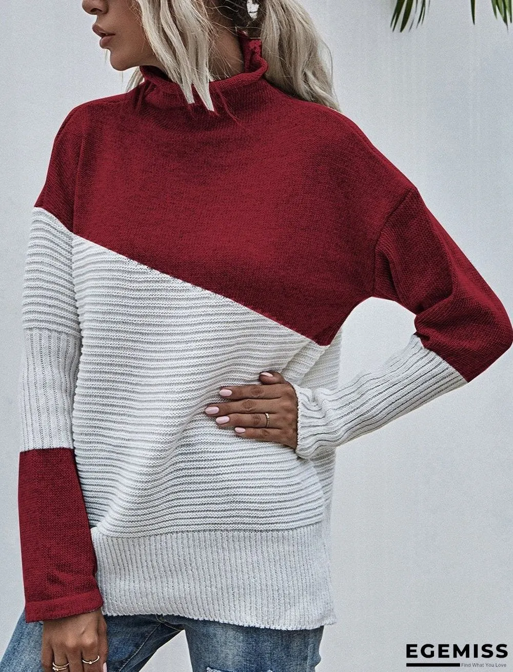 Color-blocking Sweater Women's Autumn And Winter New Contrast Color Pullover Sweater | EGEMISS