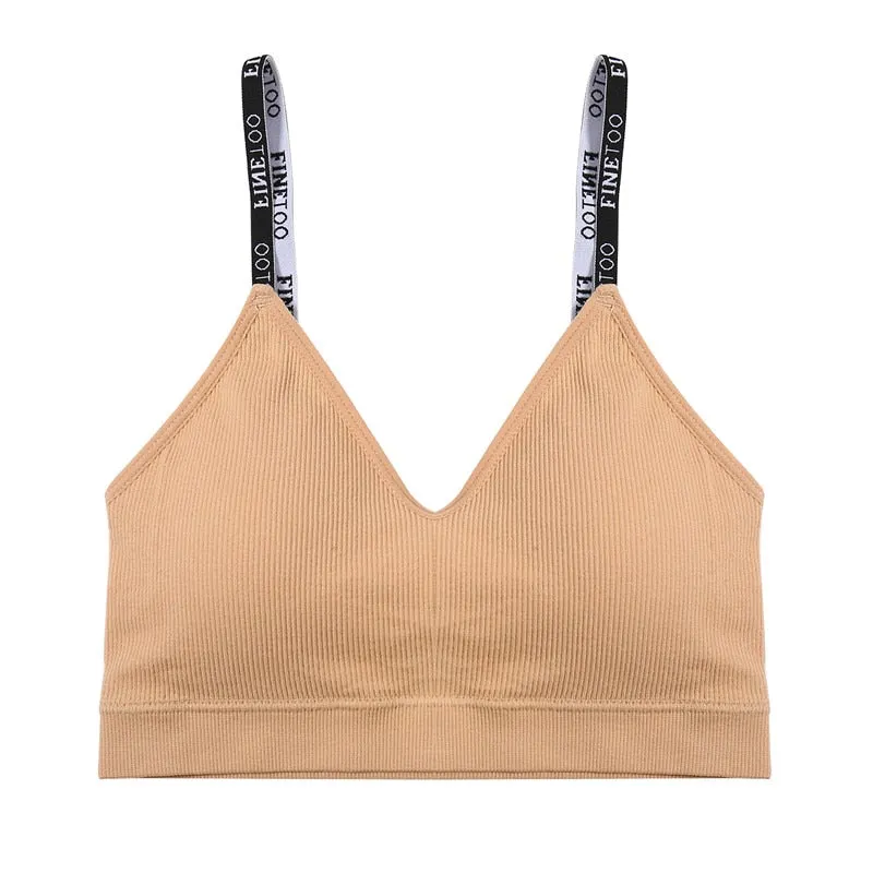 FINETOO Women Seamless Gathering Bralette Push Up Bra Sexy Girls Letter Strap Bralette Wireless Brassiere Female Intimates M-2XL