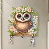 (US Local)Wooden Special Shape Owl 2 Hooks Diamond Painting Hook Rail for Wall Cabinet