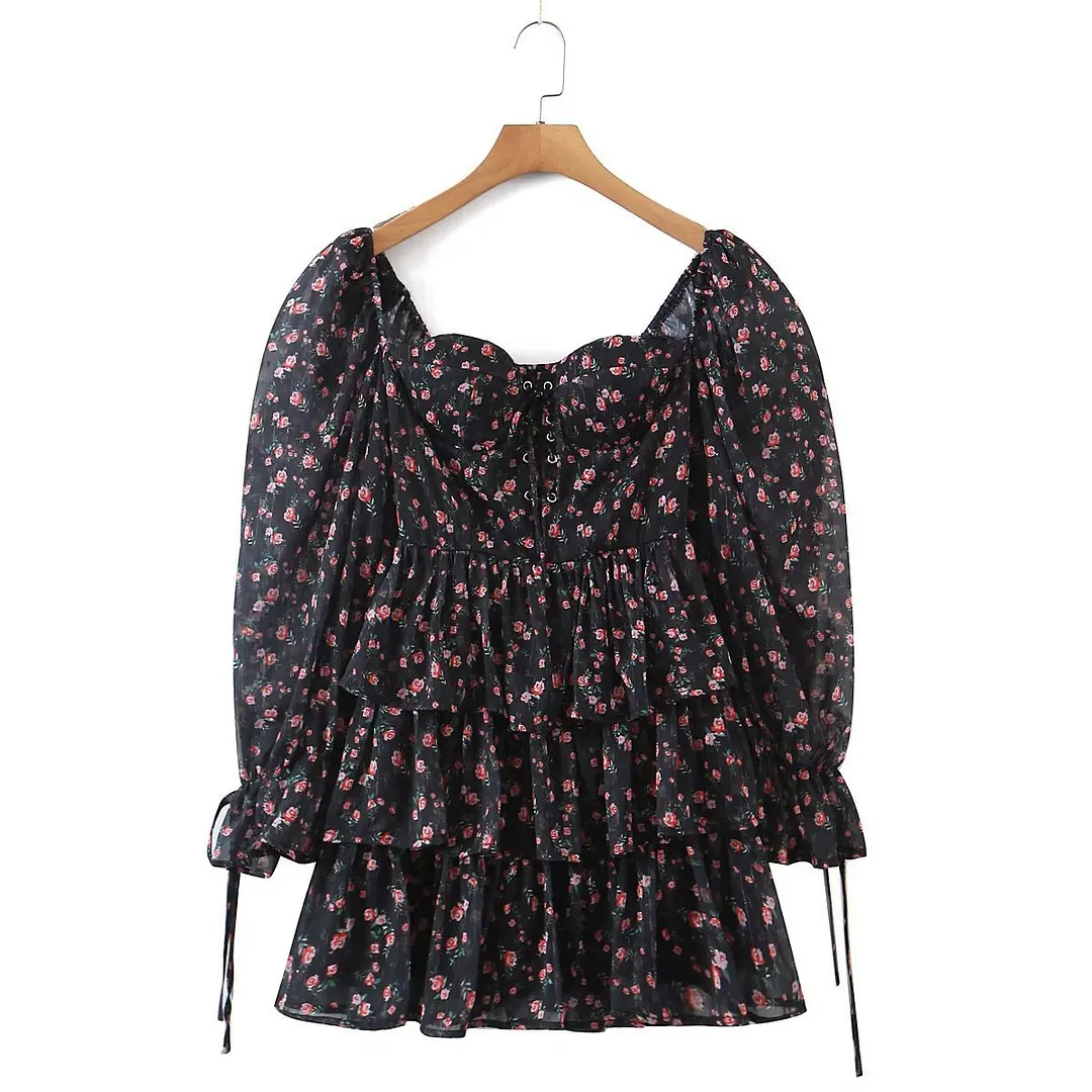 Billionm Billionm Women's New Chiffon Long-Sleeved Printed Dress 1005