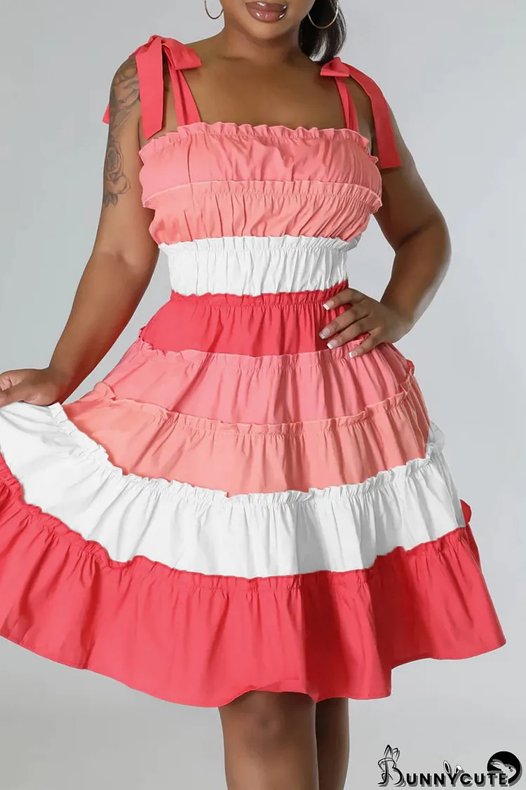 Pink Fashion Sexy Patchwork Bandage Backless Spaghetti Strap Sleeveless Dress Dresses