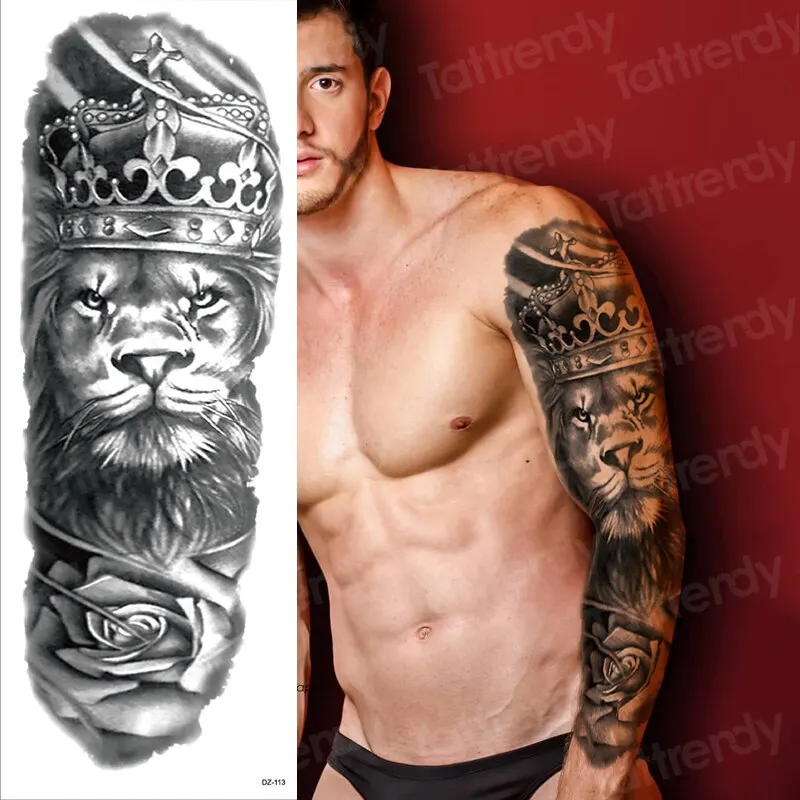 large temporary tattoos for women men full arm tattoo sticker sleeve thigh big body art decal black waterproof fake tatoo flower