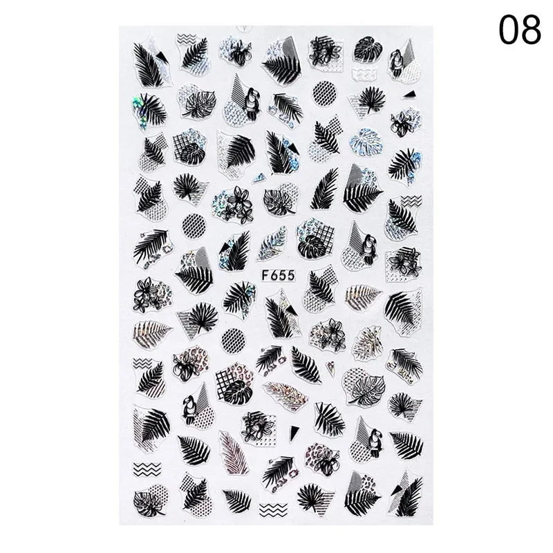 1 Sheet Leaves Geometry 3D Nail Art Stickers Sliders Mandala Flowers Leaf Adhesive Nail Decals Foil Decoration Manicuring Wrap