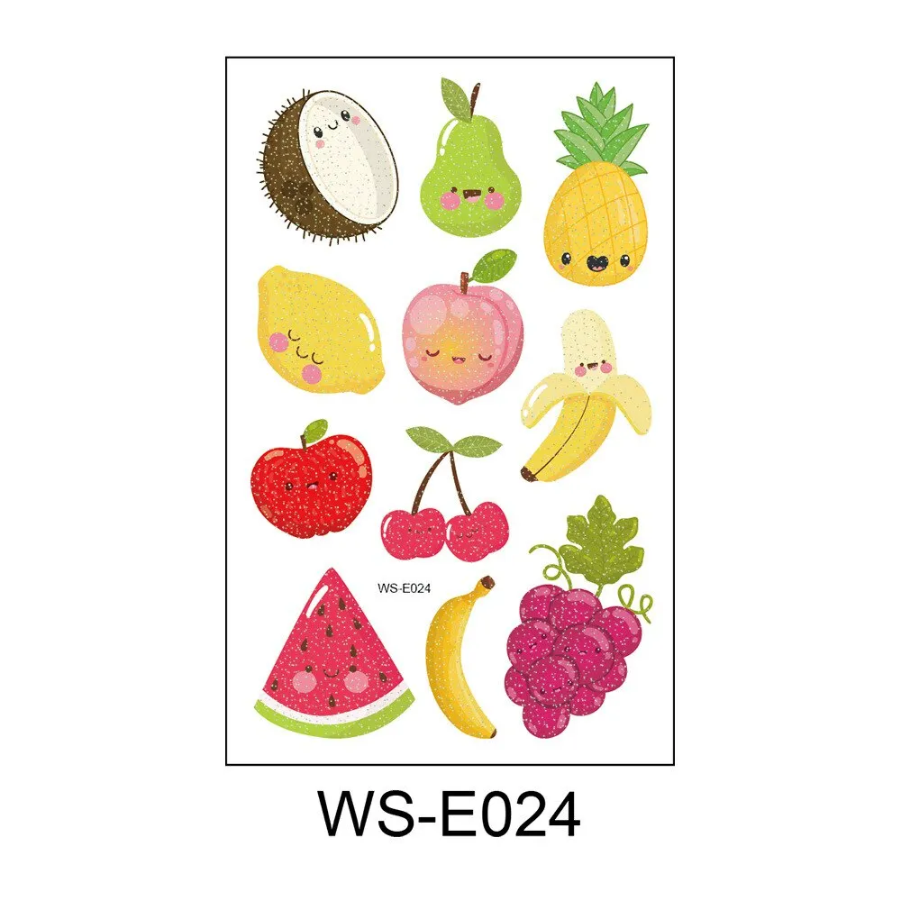 10 Kinds Glitter Powder Children Tattoo Cartoon Fruits Cute Makeup Temporary Body Arm Stickers Disposable Tatouage Temporaire