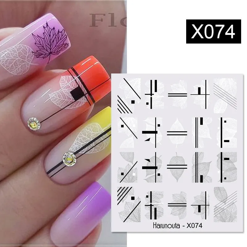 Harunouta Marble Blooming 3D Nail Sticker Decals Flower Leaves Transfer Water Sliders Abstract Geometric Lines Nail Watermark