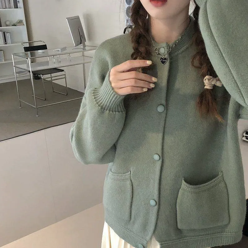 Churchf Churchf College Wind Sweet Pink Sweater Coat Female Loose Spring Lazy Lazy Thick Knit Cardigan Jacket To Wear