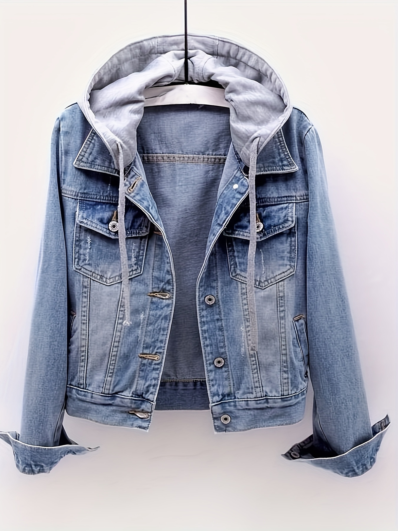 Women&lsquo;s Casual Denim Jacket, Sweatshirt, Hoodie, Top, Denim Jacket Women Plus Size, Ladies Denim Jackets, Denim Jacket with Hoodie for Women, Crop Denim Jacket for Women, Jeans Jacket for Women, Autumn Fashion, Casual Wear, Hoodie Style, y Look