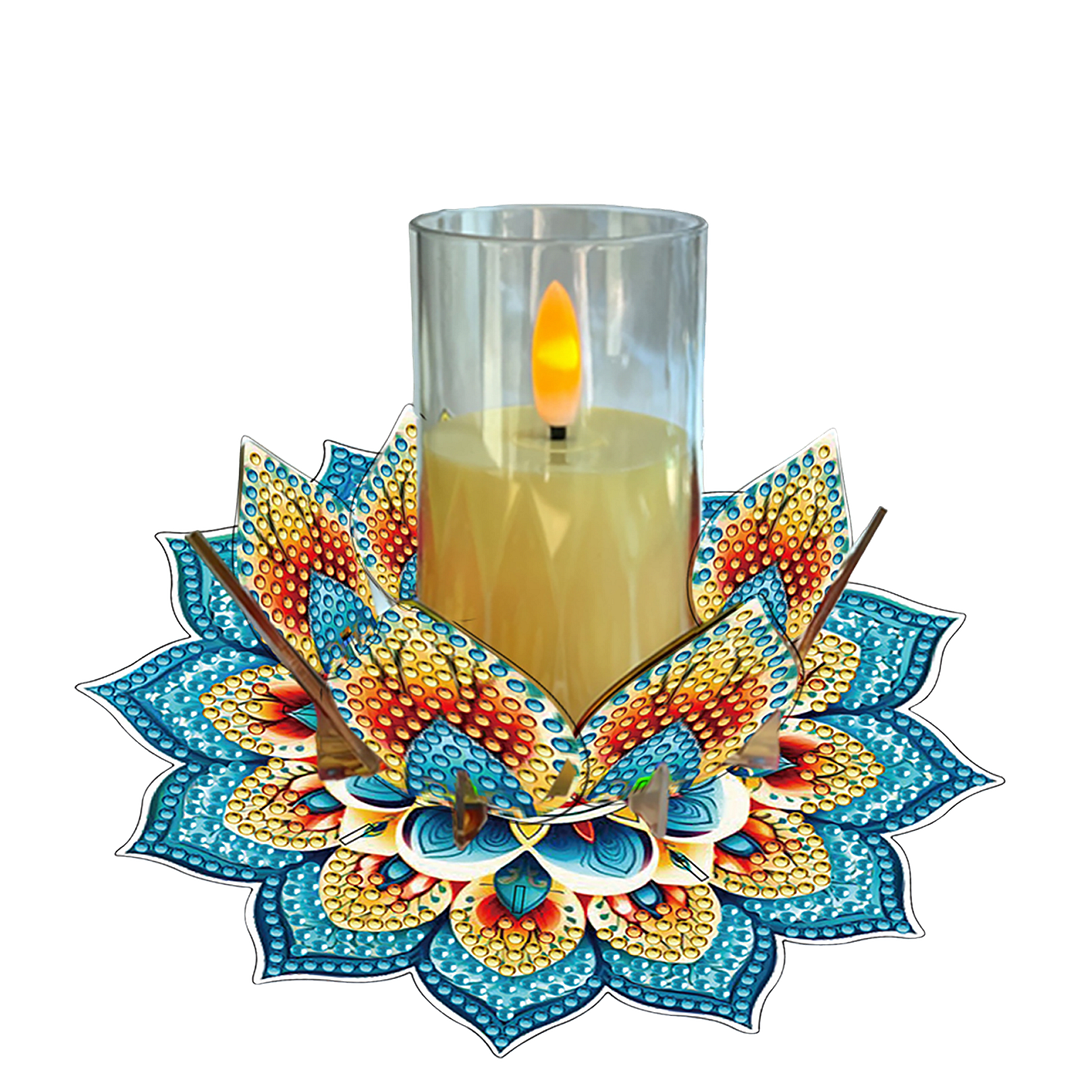 Mandala Lotus-K Acrylic DIY Diamond Painting Candle Holders Without Candles Crystal Painting Tealight Candle Stand Table Centerpiece for Adults Beginners Home Party Decor
