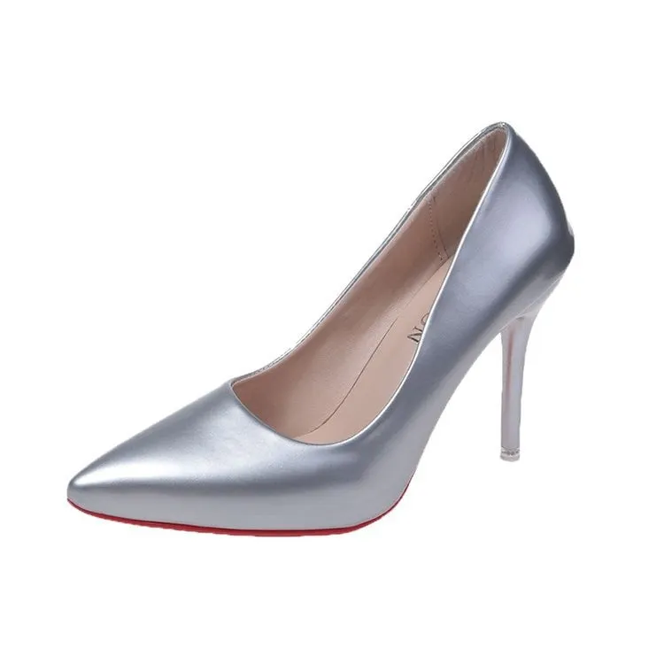 2021 New Women Yellow Blue 10cm High Heels PU Leather Female Scarpins Office Pointed Toe Tacons Pumps Shoes Plus Size