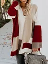 Loose Contrast Color Long Sleeve V-Neck Cardigan Sweater Outerwear