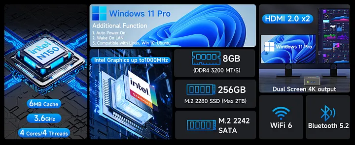 GMKtec ミニPC G3 PLUS B 新品 未開封 256GB 8G GMKTec Mini PC NucBox G3 Plus, Intel N150 up to 3.6GHz, 8GB RAM