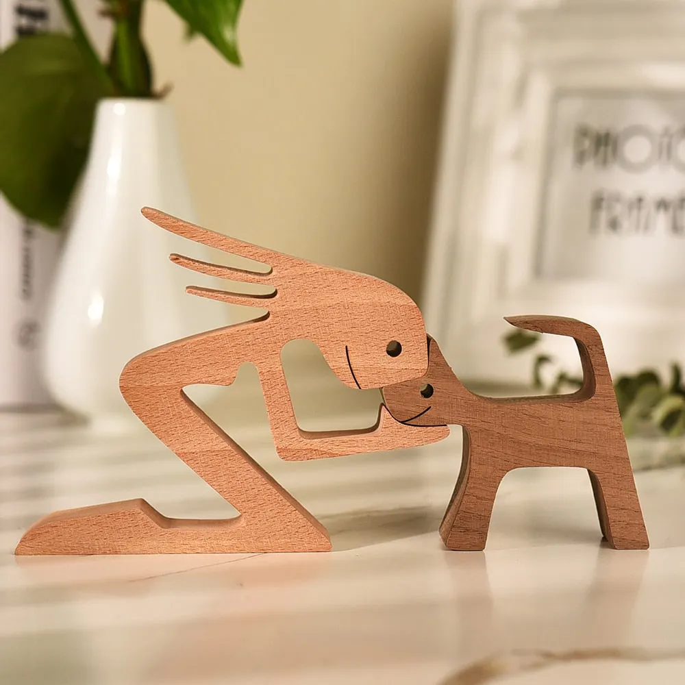 Family Puppy Wood Dog Craft Figurine Desktop Table Ornament Carving Model Creative Home Office Decoration Love Pet sculpture 515-1
