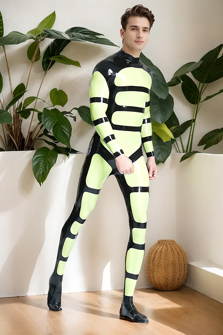  Men Latex Catsuits Strapper Exoskeleton Black