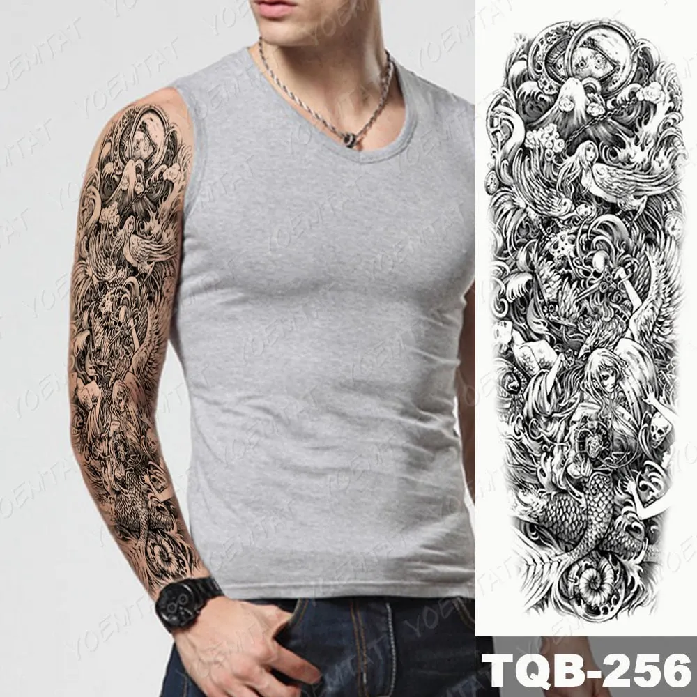 Large Arm Sleeve Tattoo Owl Angel Rose Waterproof Temporary Fake Tatoo Sticker Skull Fox Wings Men Women Full Totem Tatto Artes