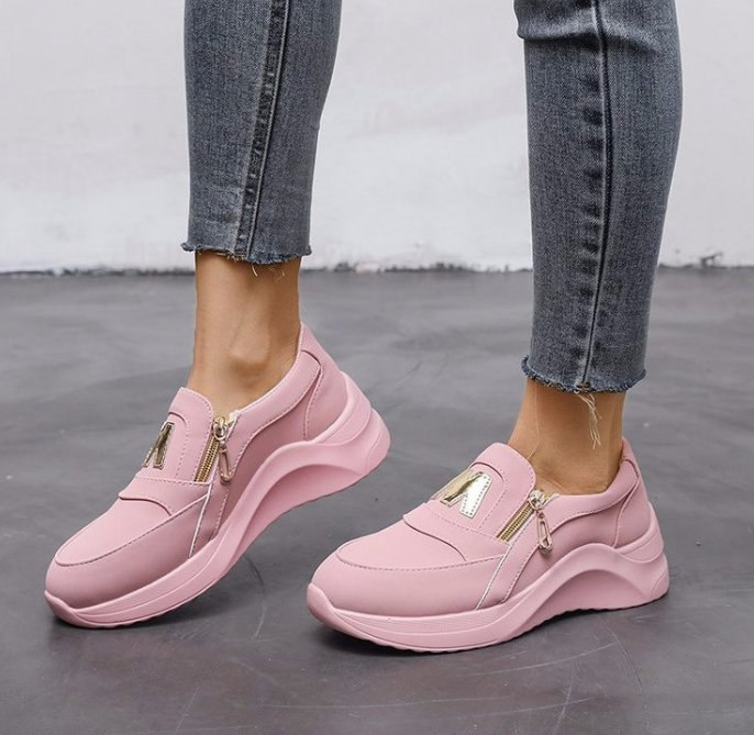 Qengg New Women Sneakers Slip on Zipper Thick Bottom Solid Color Vulcanized Shoes Casual Wedge Walking Flats Zapatillas De Mujer