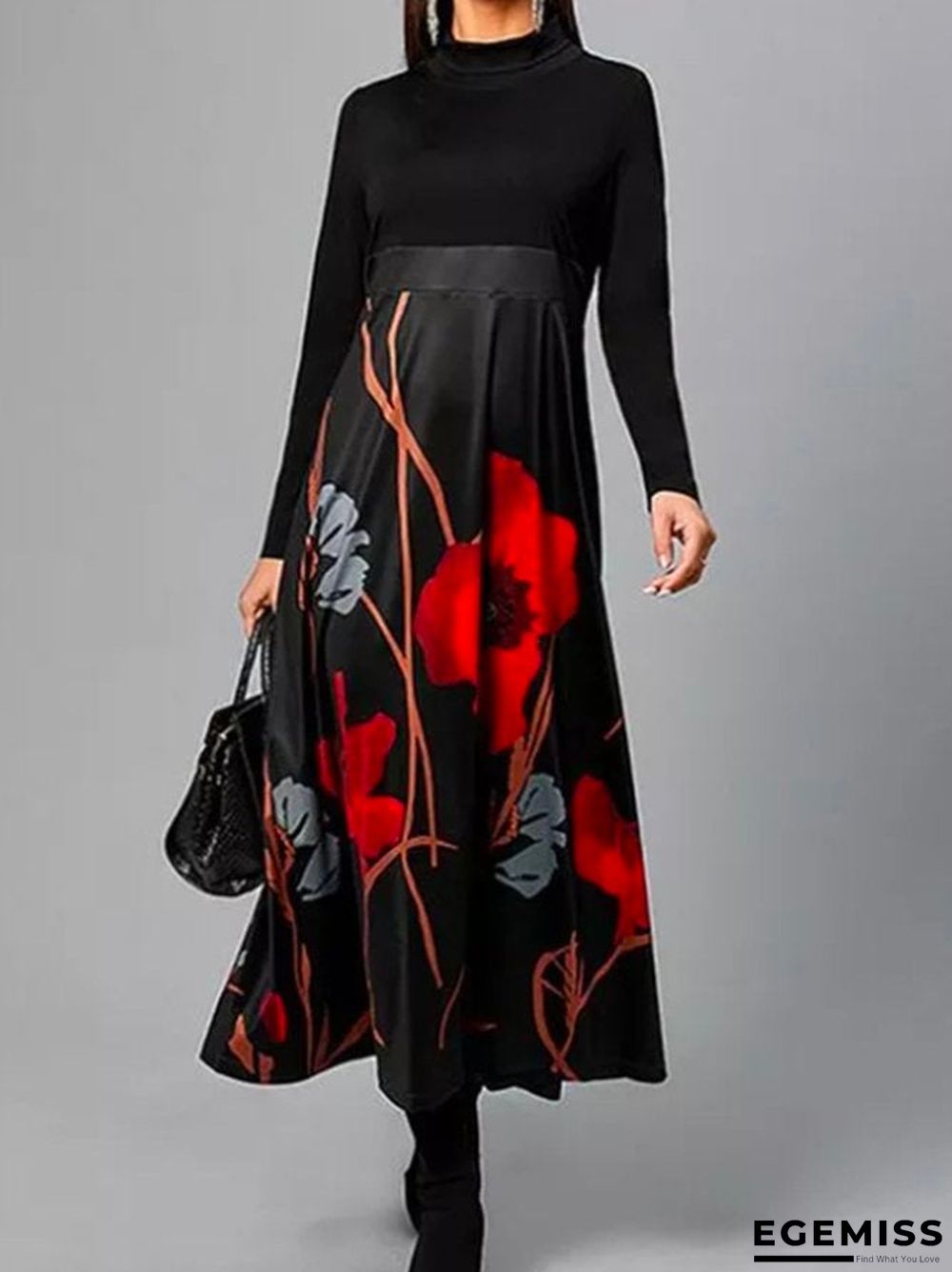Casual Crew Neck Long sleeve Dresses Black Dresses | EGEMISS