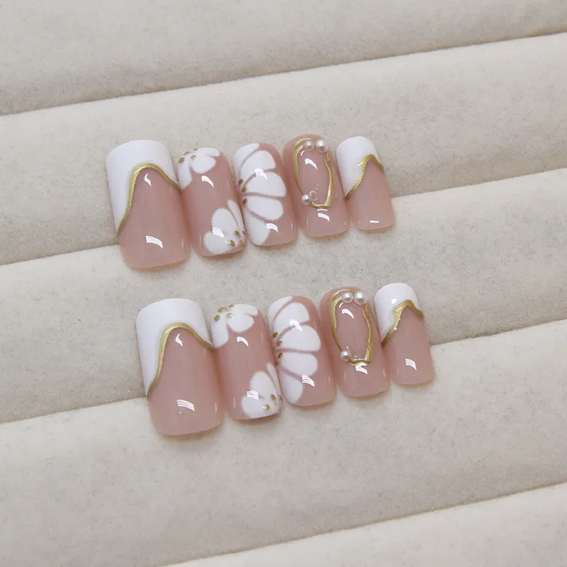 Churchf Churchf Patch Simple Removable Nail Gold Three-Dimensional Line Wear Nail French Flower Beautiful Nail Piece Diamond Style