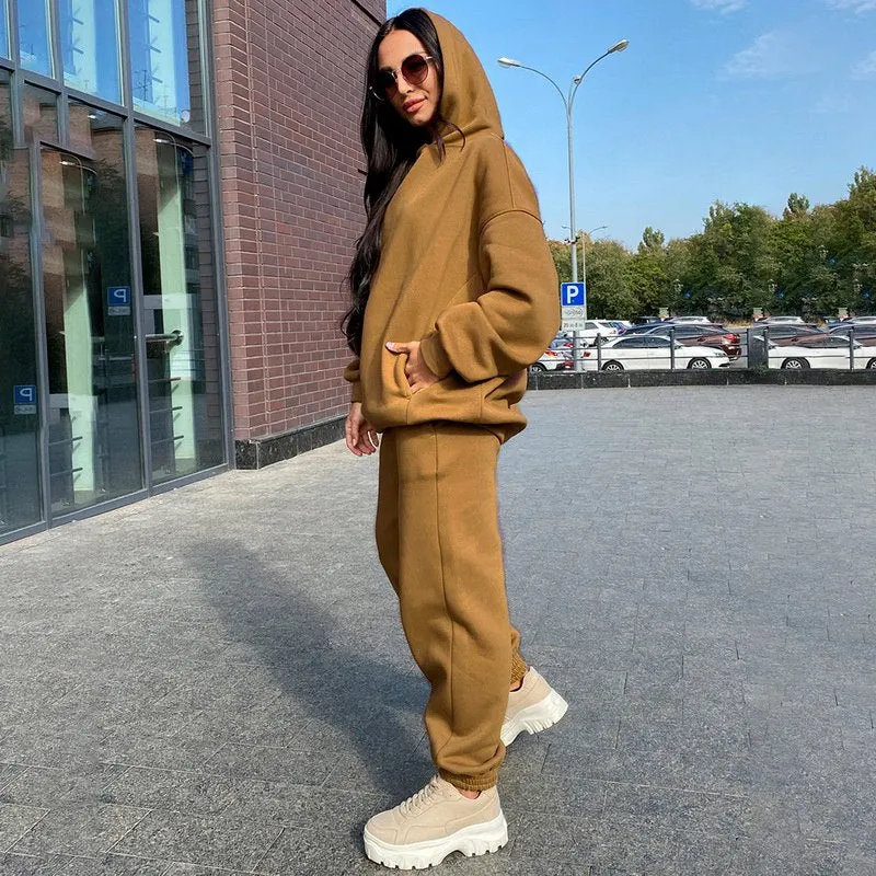 2021 Autumn Women Hoodies And Sweatpants White Tracksuits Female Two Piece Solid Color Pullovers Jacket Lounge Wear Casual Suit