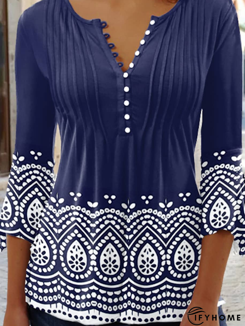Casual Ethnic V Neck Top | IFYHOME