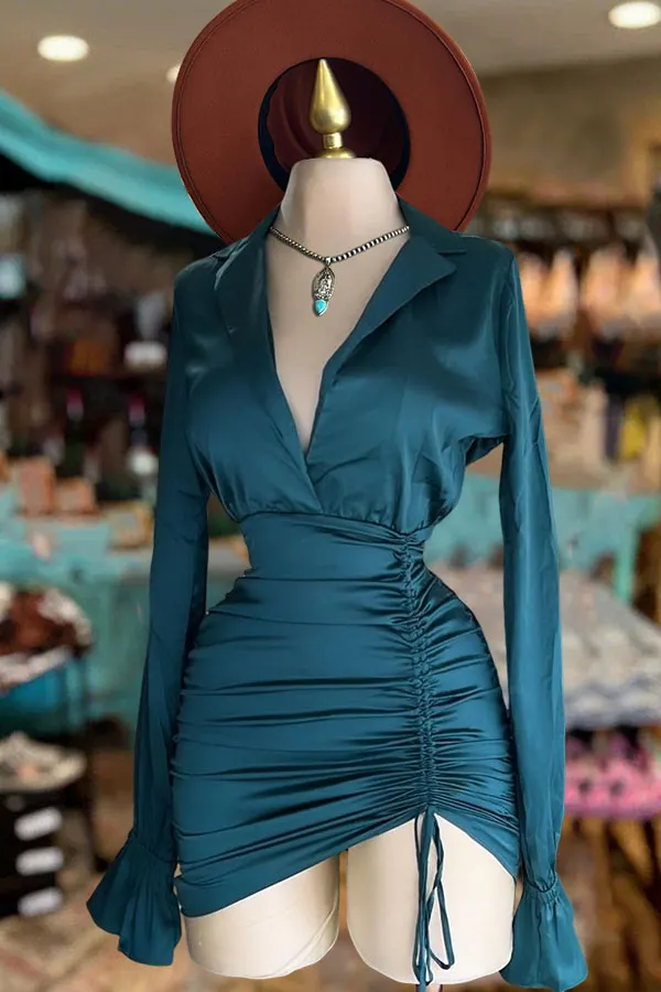 Elegant Shirt Collar Pleated Dress-0520