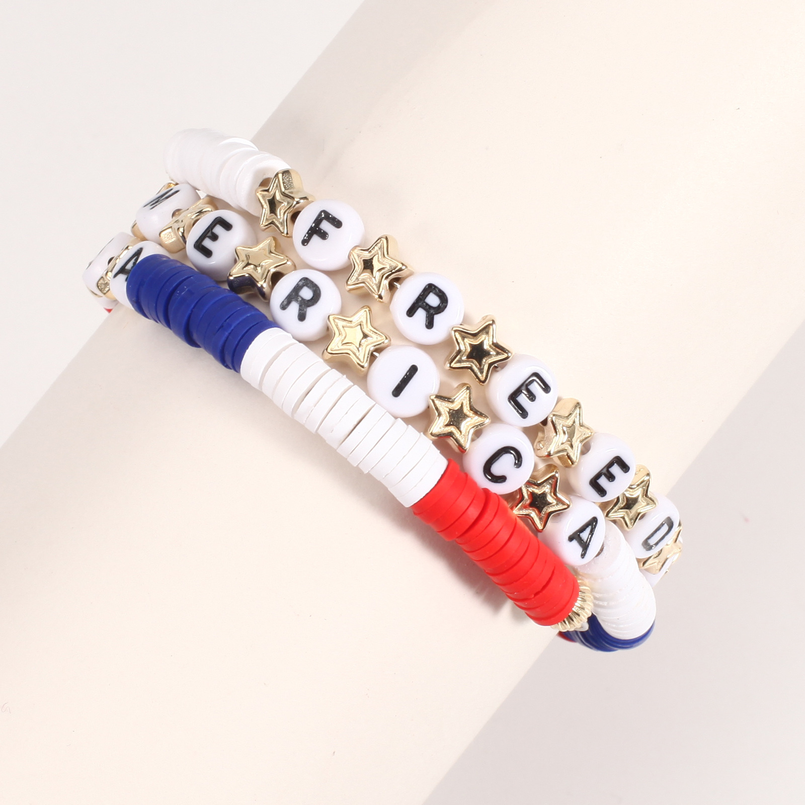 Comstylish American Flag Red White And Blue Polymer Clay Bracelet