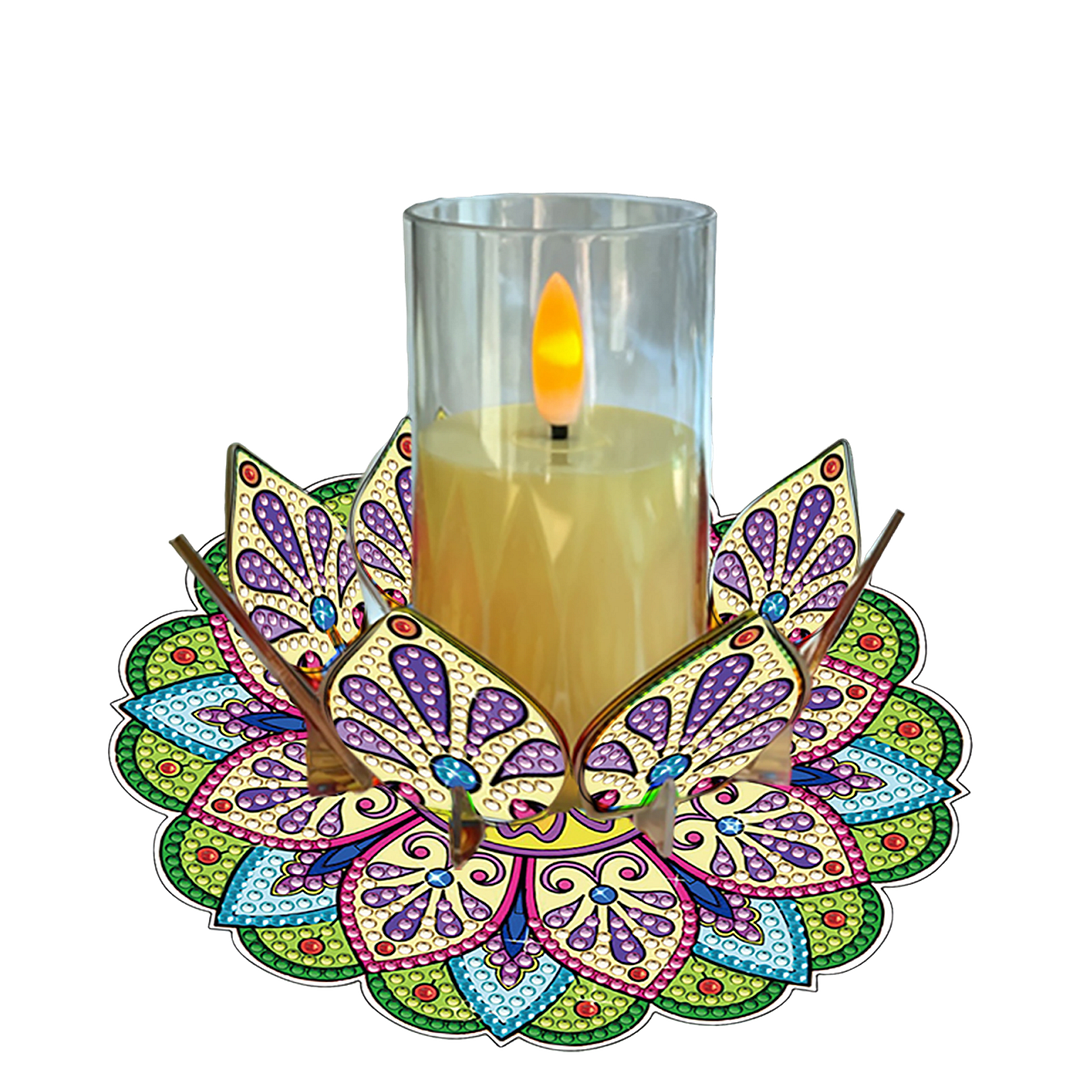 Mandala Lotus-M Acrylic DIY Diamond Painting Candle Holders Without Candles Crystal Painting Tealight Candle Stand Table Centerpiece for Adults Beginners Home Party Decor