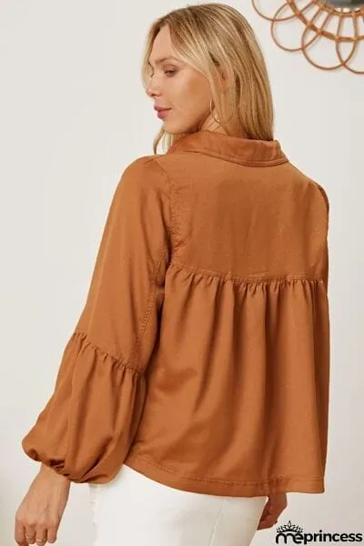 Balloon Sleeve Collared Neck Blouse