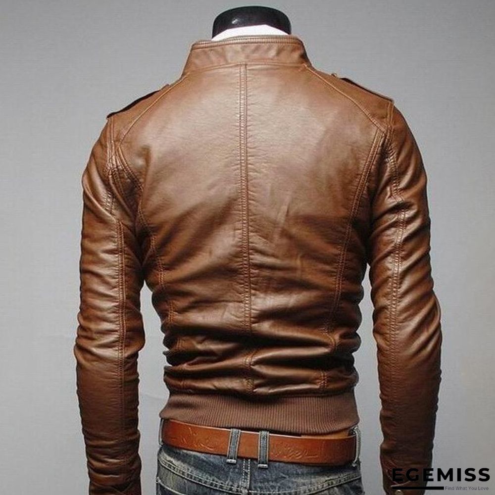 Fashion Men Vintage Motorcycle PU Leather Coats Stand Collar Long Sleeve Outwear Zipper Fitness Cool Jacket | EGEMISS
