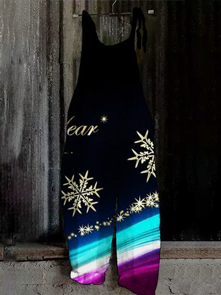 Christmas black and blue print jumpsuit
