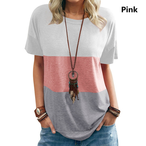 Women Casual Short Sleeve O-Neck Loose Tshirt Summer Tee Tops Plus Size XS-5XL