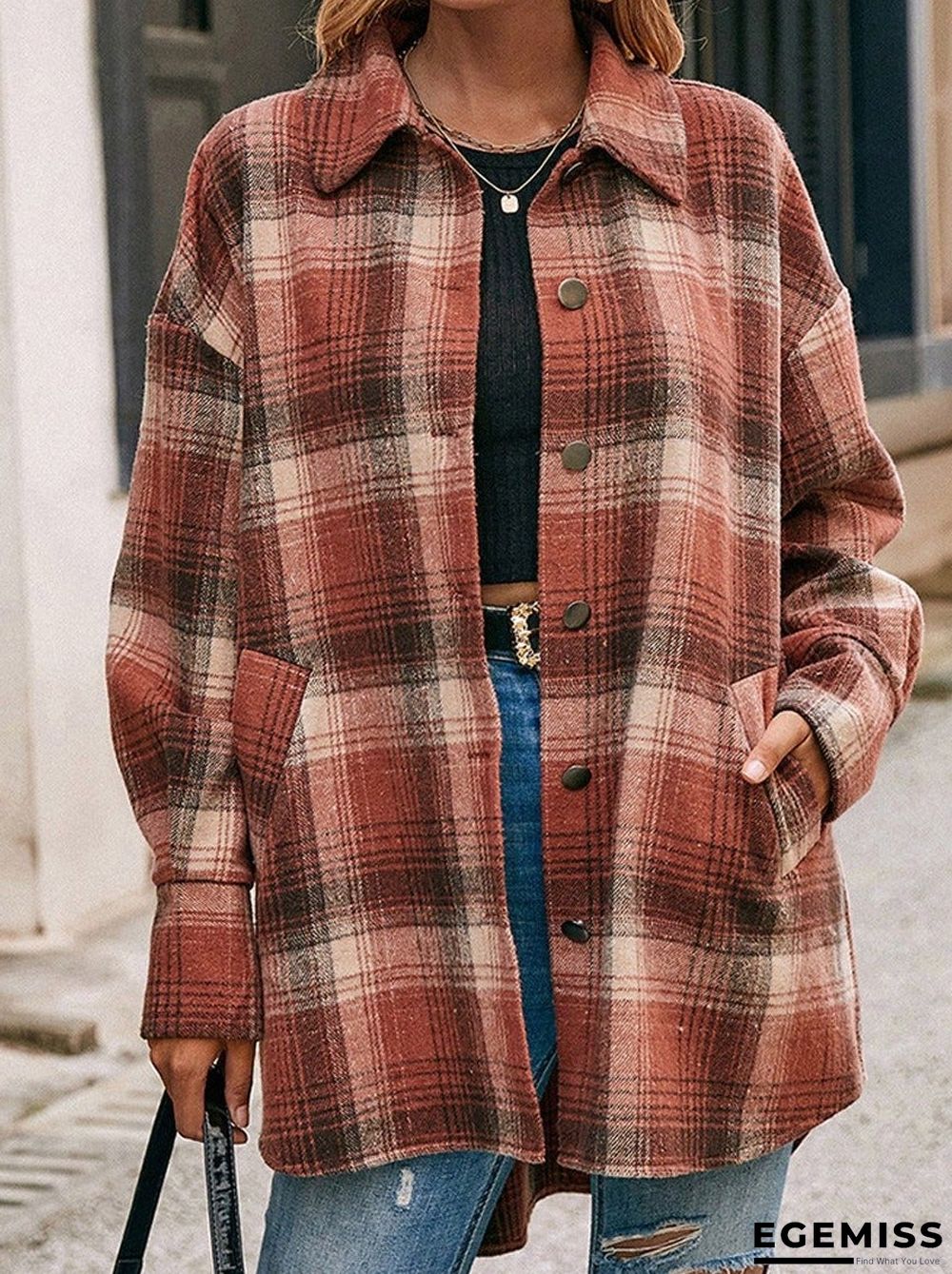 Loose Casual Plaid Single-breasted Shirt Jacket | EGEMISS