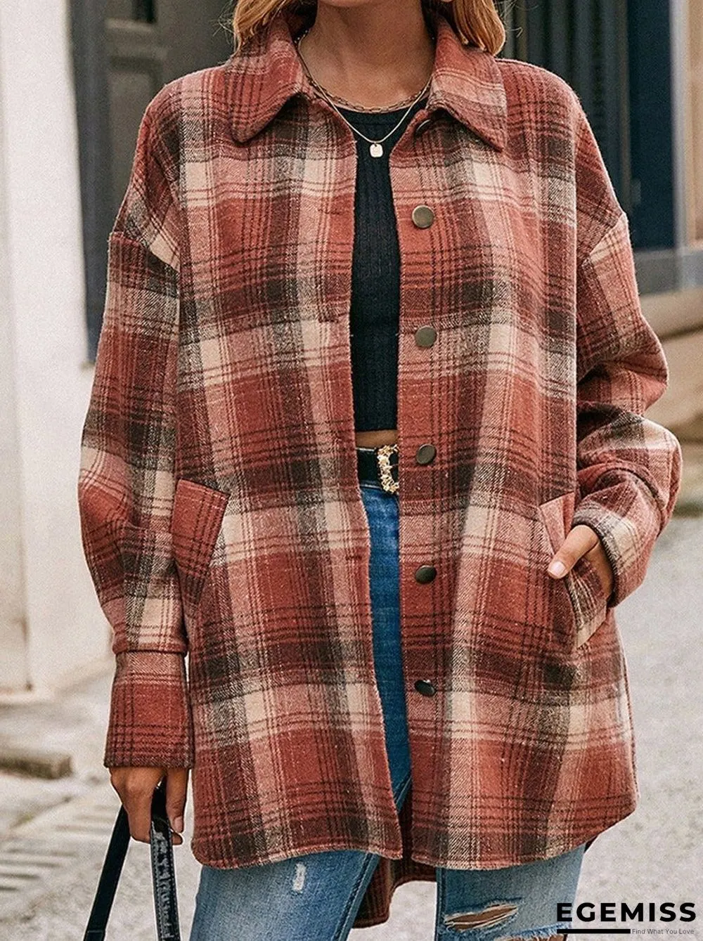 Loose Casual Plaid Single-breasted Shirt Jacket | EGEMISS