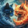 Ice  Fire Cat-Full Round Diamond Painting 30*30CM