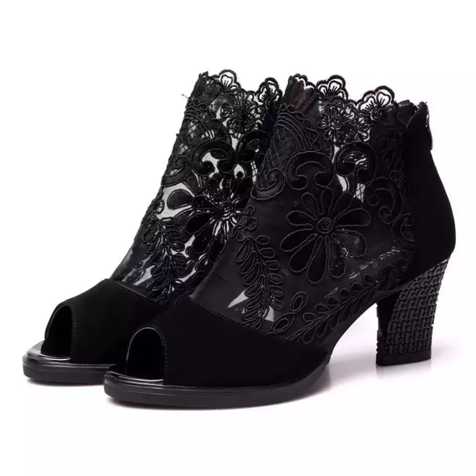 Summer Mesh Peep Toe Sandals Sexy Heels Single Shoes Women Shoes In Europe America 2020 Spring Summer Pumps Gauze Mujer