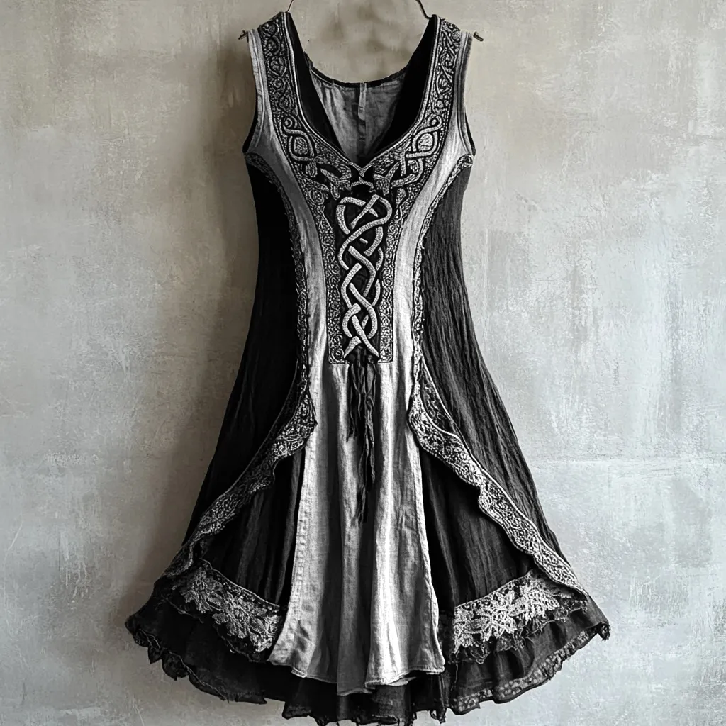 Viking Tribal Celtic Knot Lace Art Linen Tank Dress