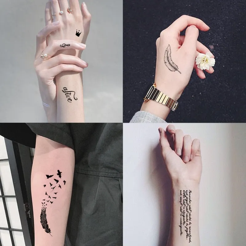 30pcs Feather Flower Waterproof Temporary Tattoos for Men Women Arm Neck Body Art Moon and Sun Fake Tattoos Flash Decals Tatoos