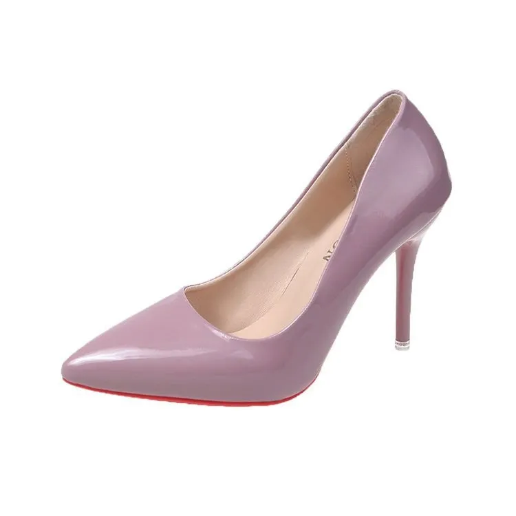 2021 New Women Yellow Blue 10cm High Heels PU Leather Female Scarpins Office Pointed Toe Tacons Pumps Shoes Plus Size